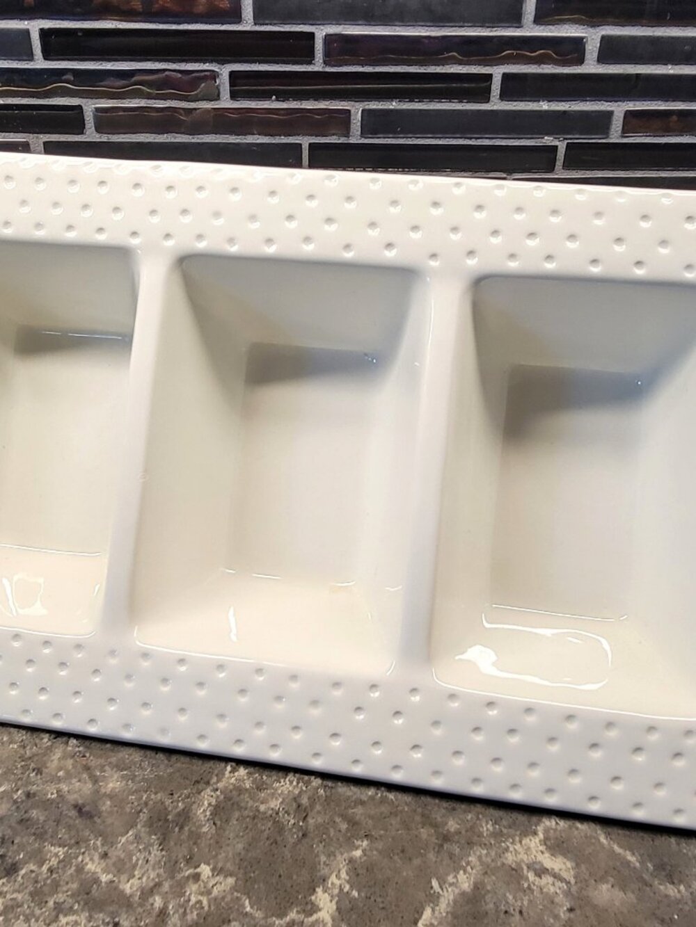NORA FLEMING SWISS DOT 3 SECTION CONDIMENT GARNISH SERVING DISH TRAY VINTAGE